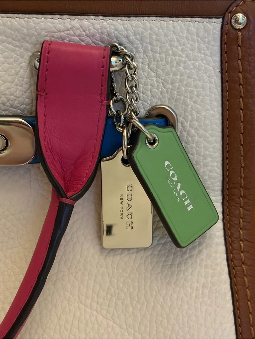 Coach Multicolor Leather Swagger Satchel — White, Yellow, Pink & Blue Trim